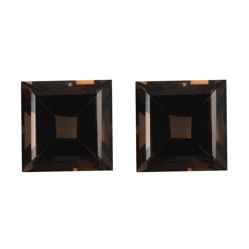 AA Brazilian Smoky Quartz Set of 2 (Sqr 10 mm) 7.64 ctw Loose Gemstone