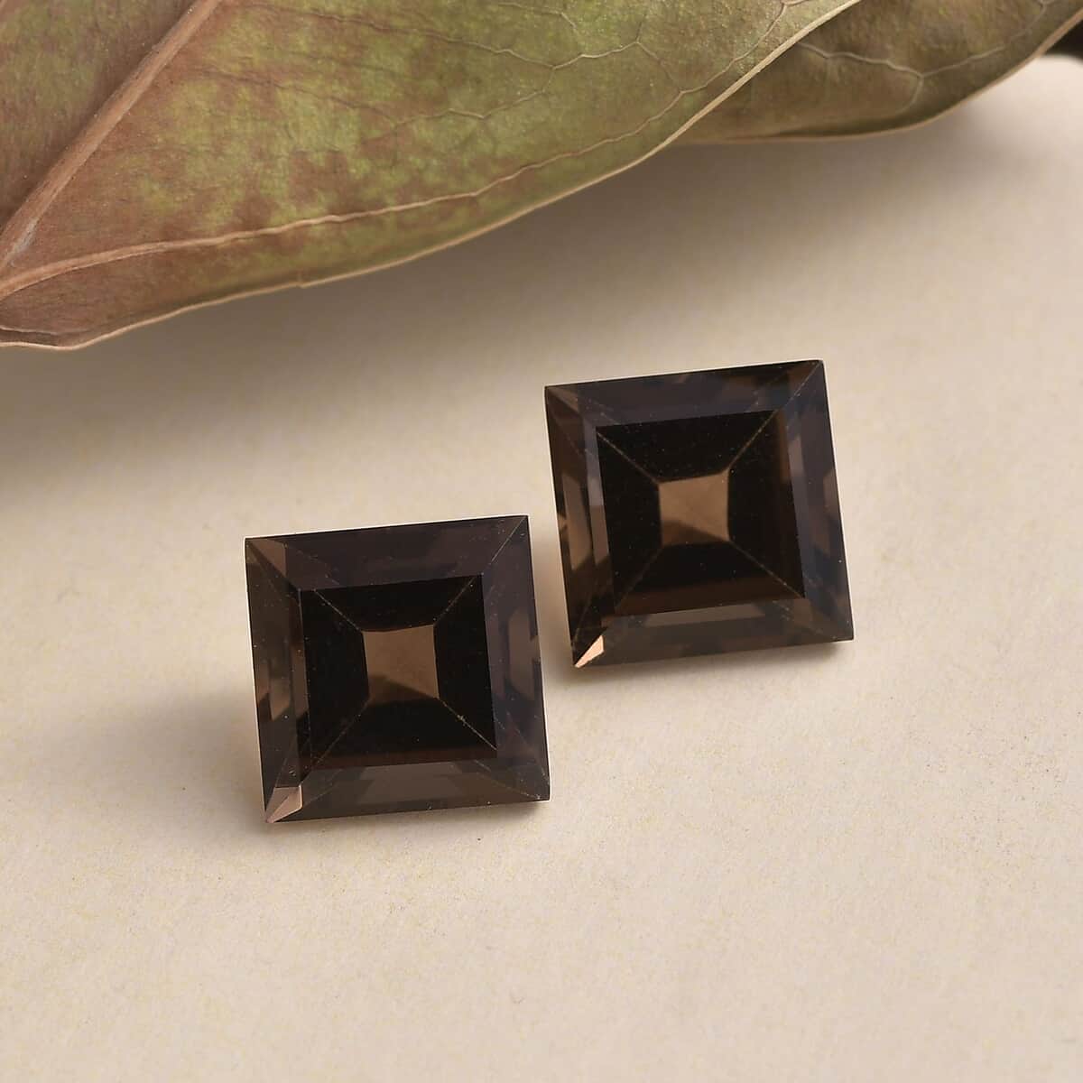 AA Brazilian Smoky Quartz Set of 2 (Sqr 10 mm) 7.64 ctw Loose Gemstone image number 1