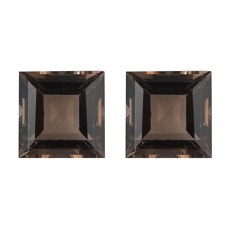 Brazilian Smoky Quartz Set of 2 (Sqr 8 mm) 4.77 ctw Loose Gemstone