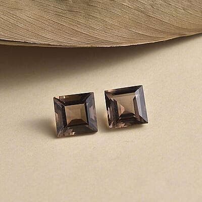 Brazilian Smoky Quartz Set of 2 (Sqr 8 mm) 4.77 ctw Loose Gemstone