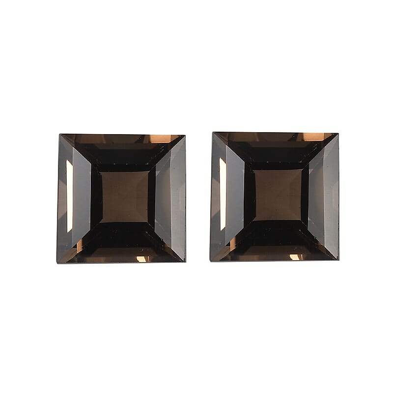 Brazilian Smoky Quartz Set of 2 (Sqr 9 mm) 6.15 ctw Loose Gemstone