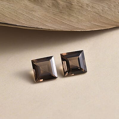Brazilian Smoky Quartz Set of 2 (Sqr 9 mm) 6.15 ctw Loose Gemstone