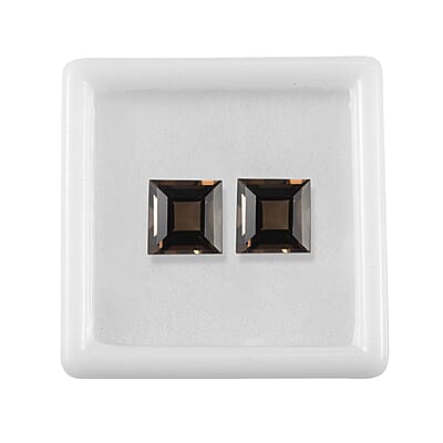 Brazilian Smoky Quartz Set of 2 (Sqr 9 mm) 6.15 ctw Loose Gemstone