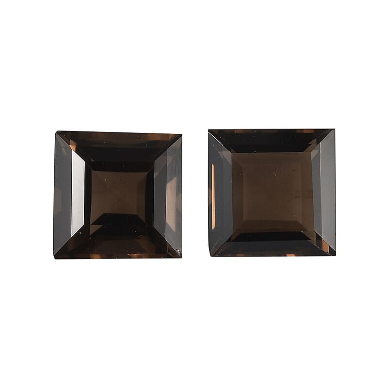 AA Brazilian Smoky Quartz Set of 2 (Sqr 9 mm) 6.46 ctw Loose Gemstone