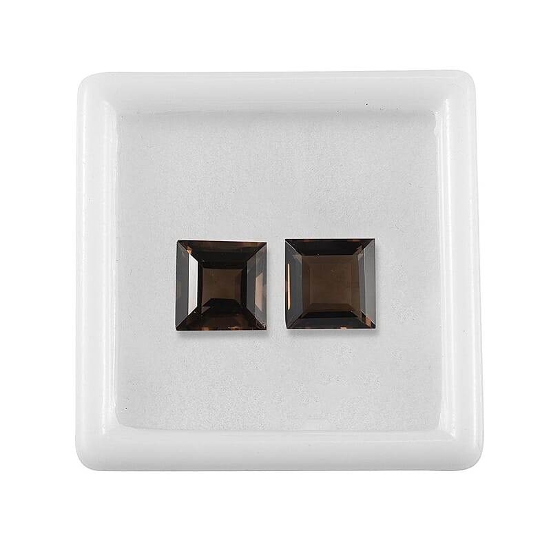 AA Brazilian Smoky Quartz Set of 2 (Sqr 9 mm) 6.46 ctw Loose Gemstone