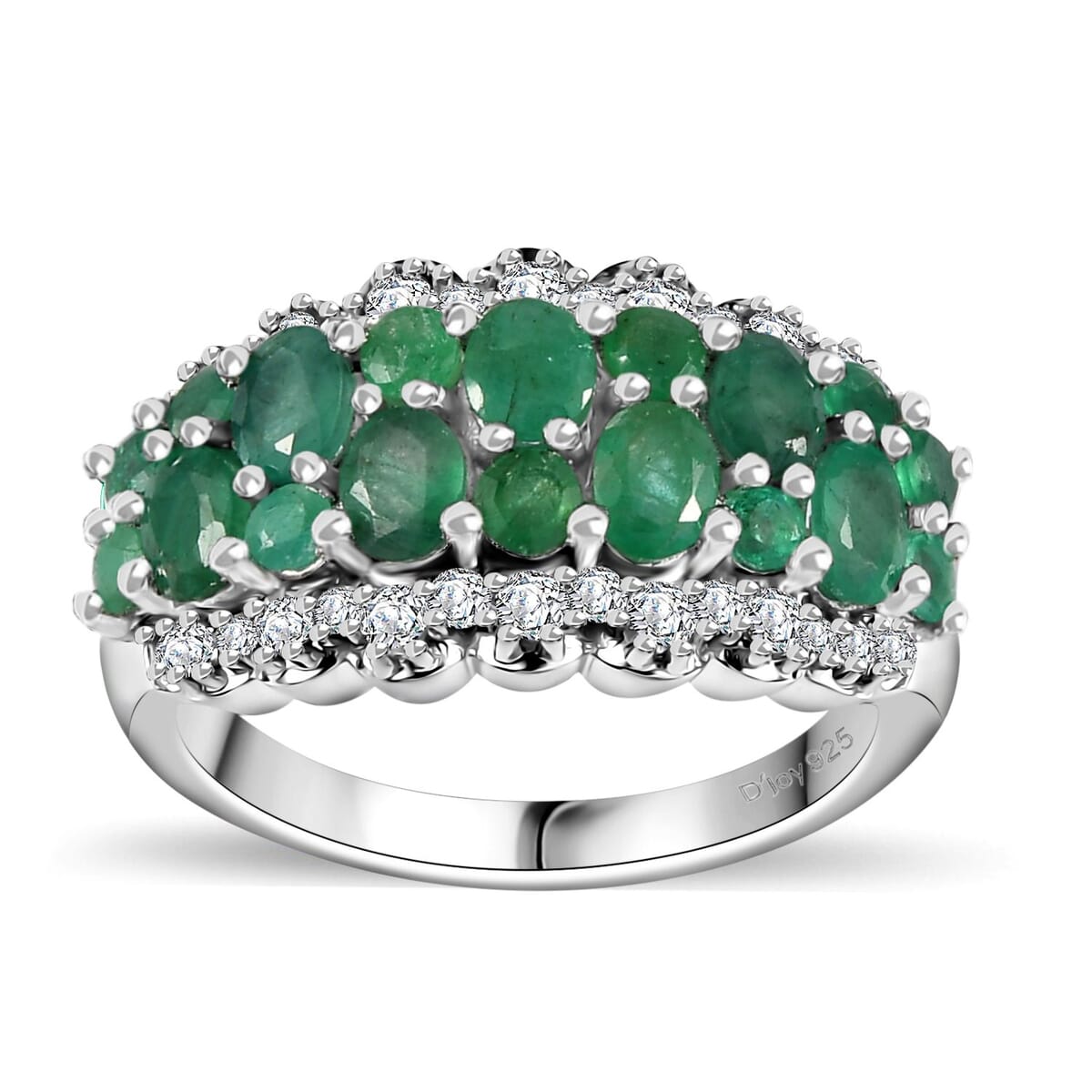 Kagem Zambian Emerald and White Zircon 2.35 ctw Serenity Nature Ring in Platinum Over Sterling Silver (Size 10.0) image number 0