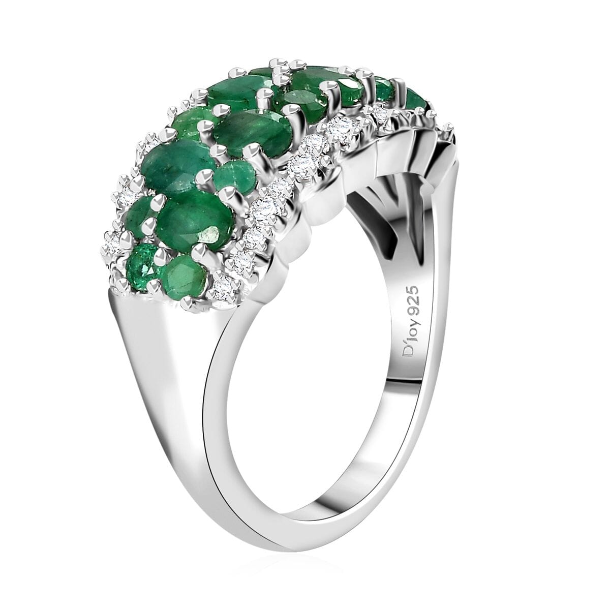 Kagem Zambian Emerald and White Zircon 2.35 ctw Serenity Nature Ring in Platinum Over Sterling Silver (Size 10.0) image number 3