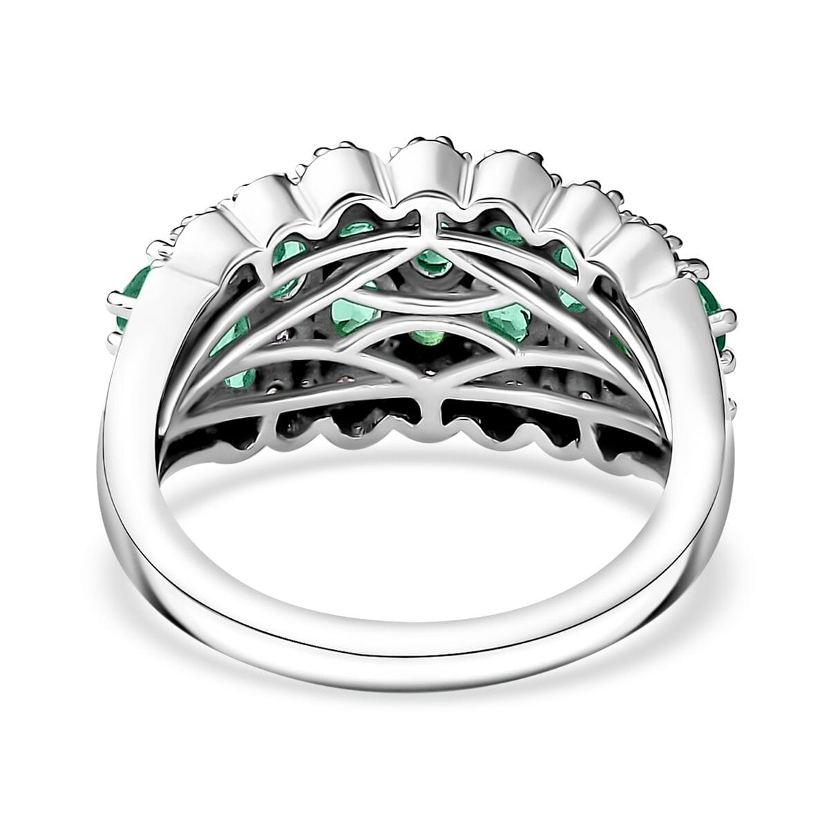Kagem Zambian Emerald and White Zircon 2.35 ctw Serenity Nature Ring in Platinum Over Sterling Silver (Size 10.0) image number 4