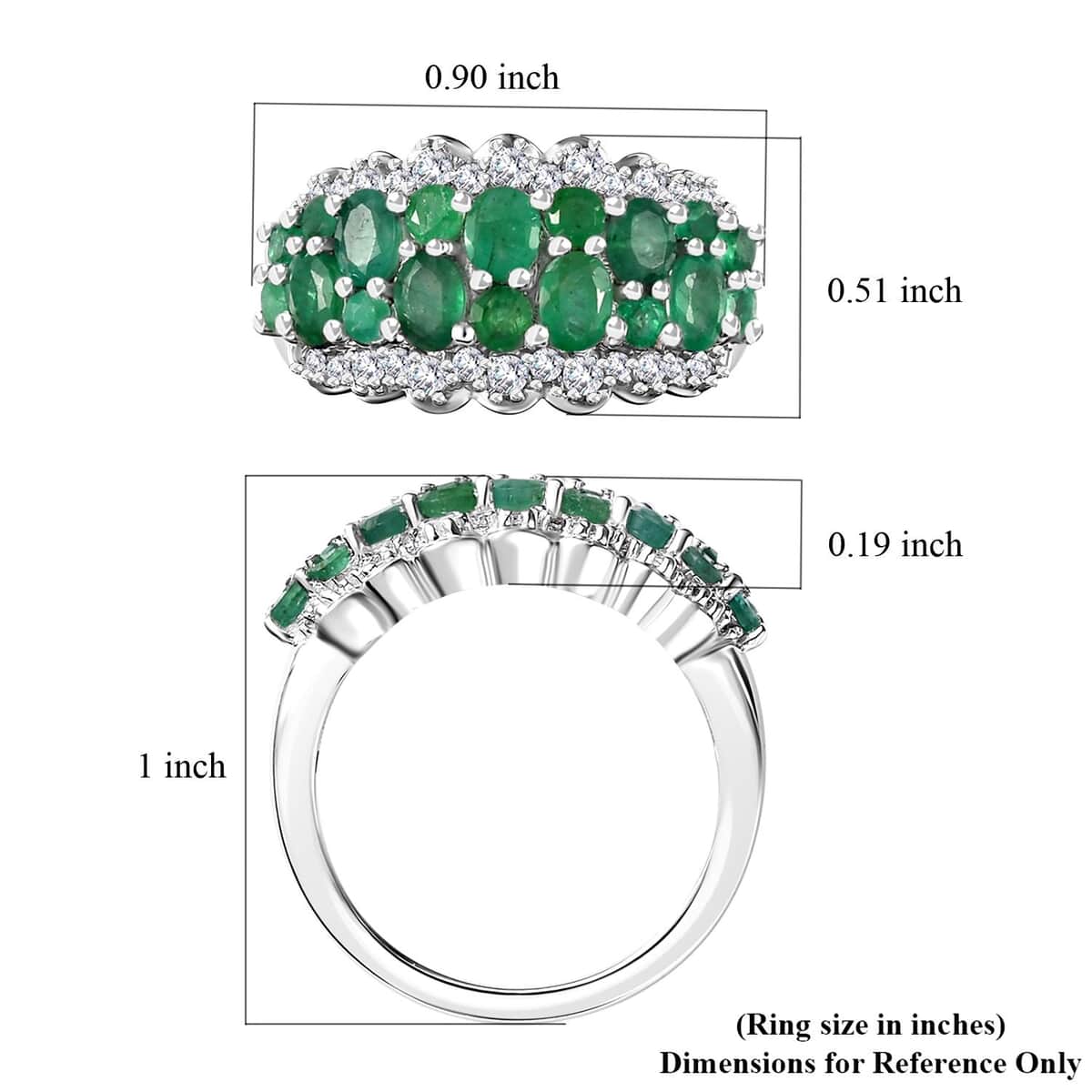 Kagem Zambian Emerald and White Zircon 2.35 ctw Serenity Nature Ring in Platinum Over Sterling Silver (Size 7.0) image number 5