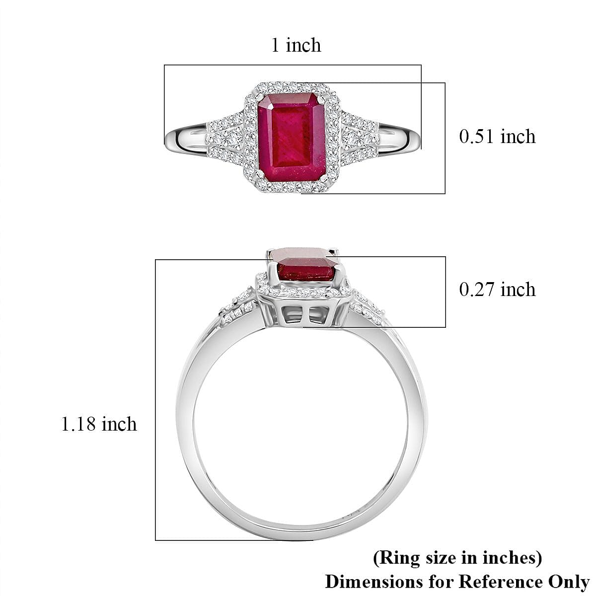Niassa Ruby (FF) and White Zircon 2.75 ctw Ring in Rhodium Over Sterling Silver (Size 10.0)