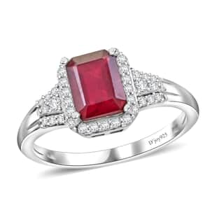 Niassa Ruby (FF) and White Zircon 2.75 ctw Ring in Rhodium Over Sterling Silver (Size 5.0)