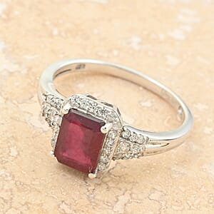 Niassa Ruby (FF) and White Zircon 2.75 ctw Ring in Rhodium Over Sterling Silver (Size 5.0)