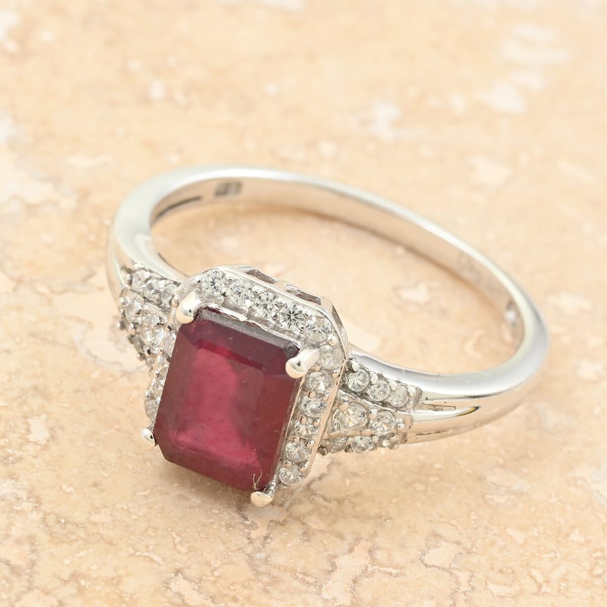 Niassa Ruby (FF) and White Zircon 2.75 ctw Ring in Rhodium Over Sterling Silver (Size 6.0) image number 1