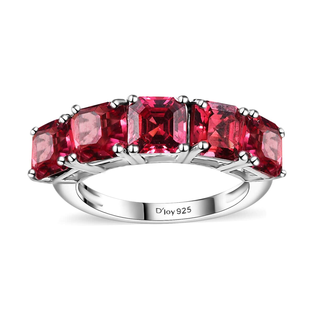 Lab Created Padparadscha Sapphire 5 Stone Ring in Rhodium Over Sterling Silver (Size 10.0) 4.50 ctw image number 0