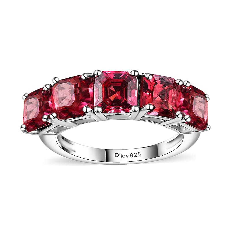 Lab Created Padparadscha Sapphire 4.50 ctw 5 Stone Ring in Rhodium Over Sterling Silver (Size 10.0)