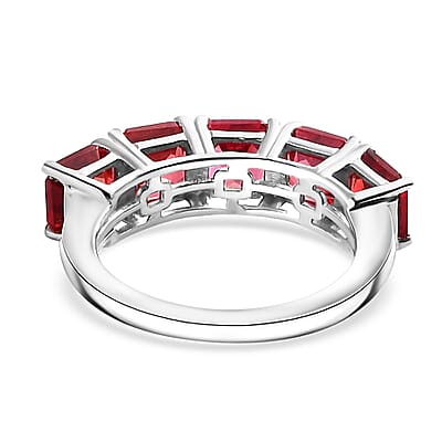 Lab Created Padparadscha Sapphire 4.50 ctw 5 Stone Ring in Rhodium Over Sterling Silver (Size 10.0)