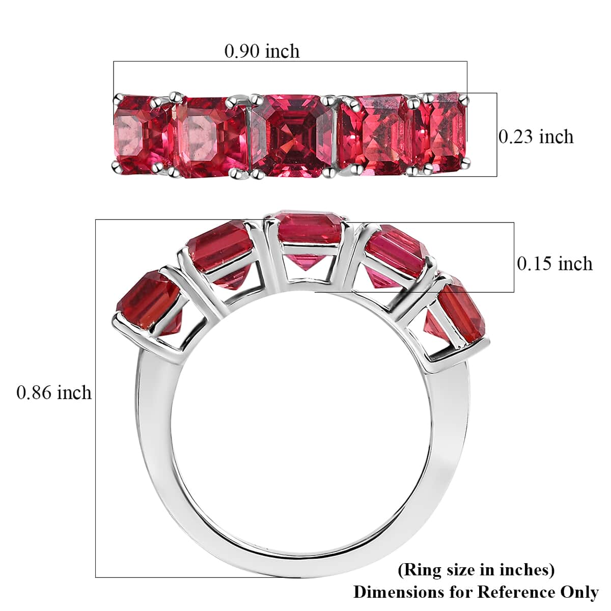 Lab Created Padparadscha Sapphire 5 Stone Ring in Rhodium Over Sterling Silver (Size 10.0) 4.50 ctw image number 5