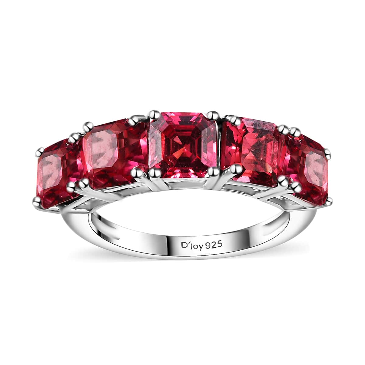 Lab Created Padparadscha Sapphire 4.50 ctw 5 Stone Ring in Rhodium Over Sterling Silver (Size 7.0) image number 0