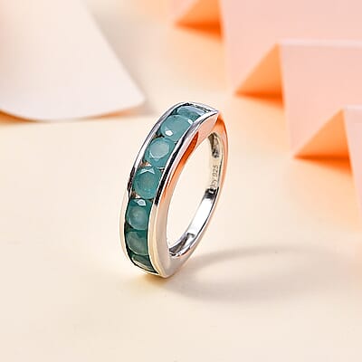 Grandidierite Half Eternity Band Ring in Rhodium Over Sterling Silver (Size 10.0) 2.15 ctw