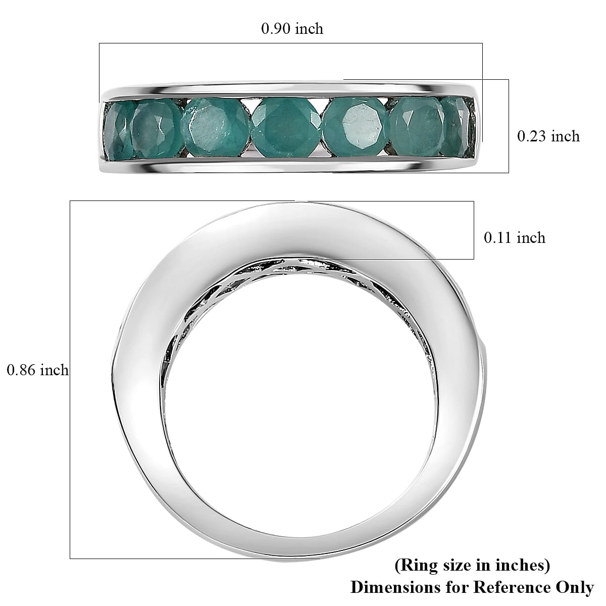 Grandidierite Half Eternity Band Ring in Rhodium Over Sterling Silver (Size 10.0) 2.15 ctw