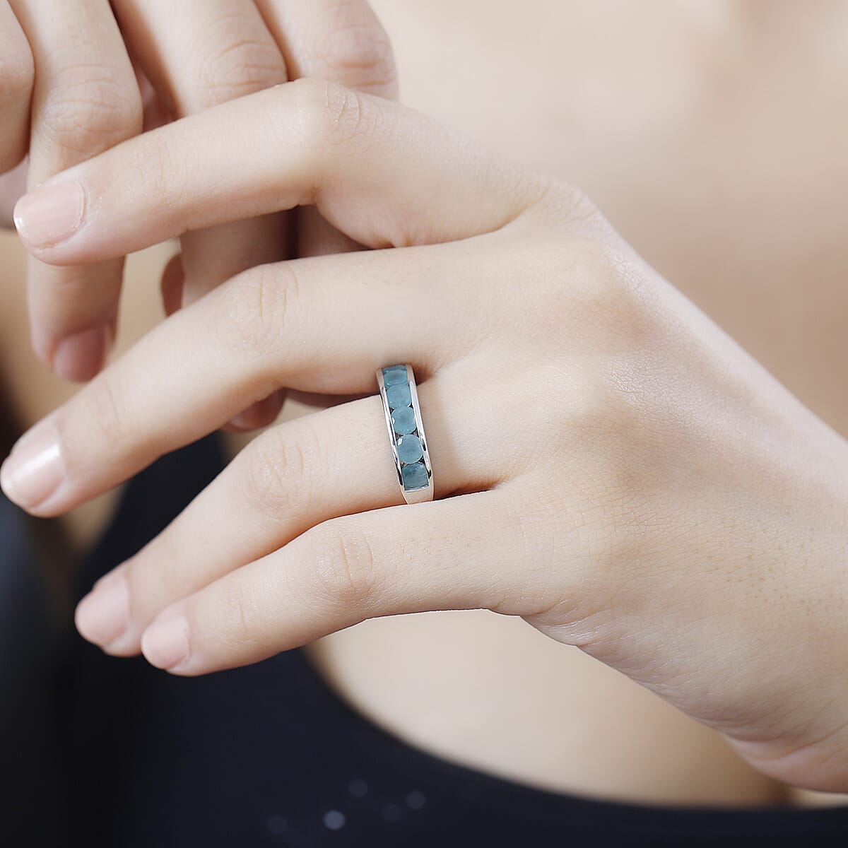 Grandidierite Half Eternity Band Ring in Rhodium Over Sterling Silver (Size 6.0) 2.15 ctw image number 2