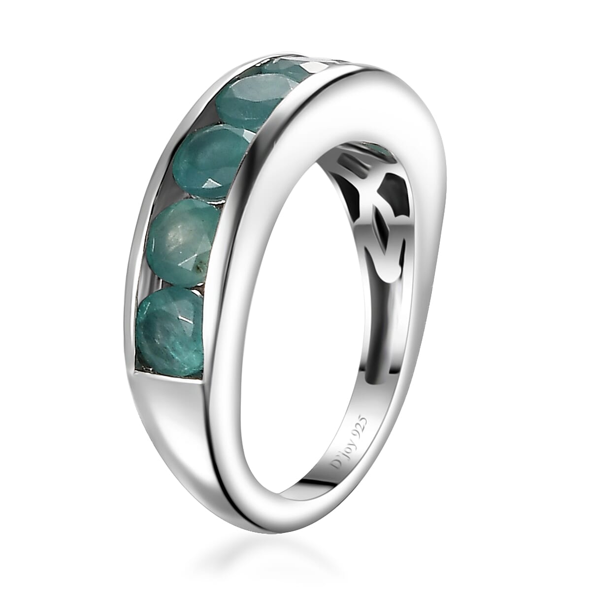 Grandidierite Half Eternity Band Ring in Rhodium Over Sterling Silver (Size 6.0) 2.15 ctw image number 3