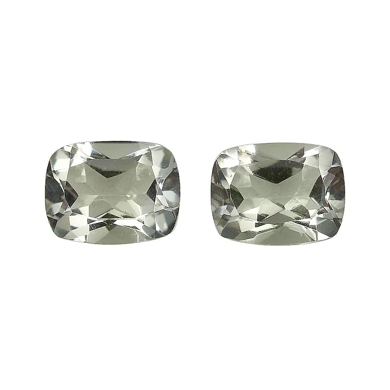 Montezuma Prasiolite Set of 2 (Cush 9x7 mm) 3.52 ctw Loose Gemstone
