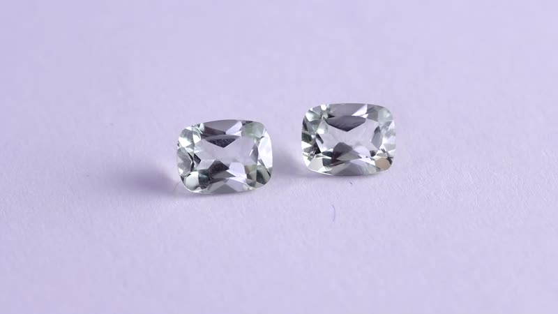 Montezuma Prasiolite Set of 2 (Cush 9x7 mm) 3.52 ctw Loose Gemstone