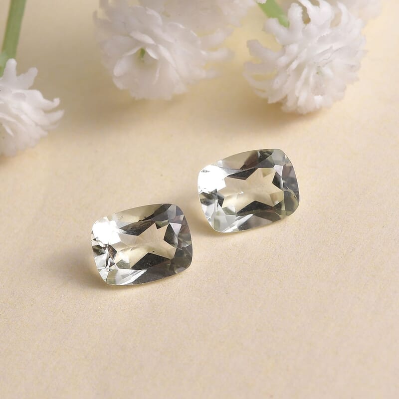 Montezuma Prasiolite Set of 2 (Cush 9x7 mm) 3.52 ctw Loose Gemstone