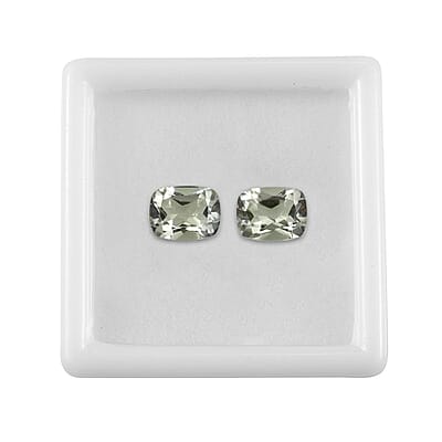 Montezuma Prasiolite Set of 2 (Cush 9x7 mm) 3.52 ctw Loose Gemstone