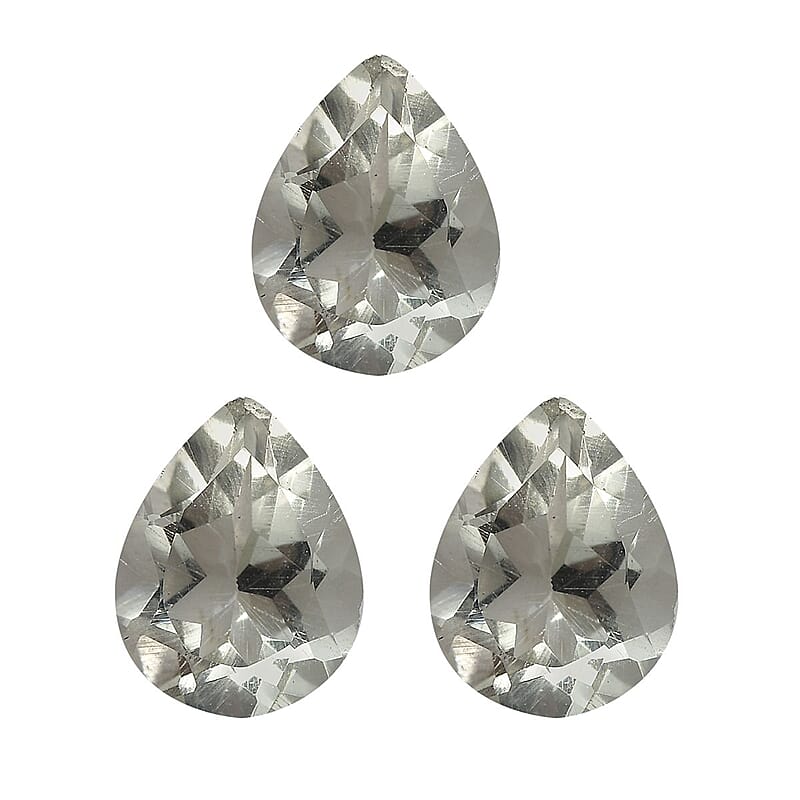 Montezuma Prasiolite Set of 3 (Pear 8x6 mm) 2.97 ctw Loose Gemstone