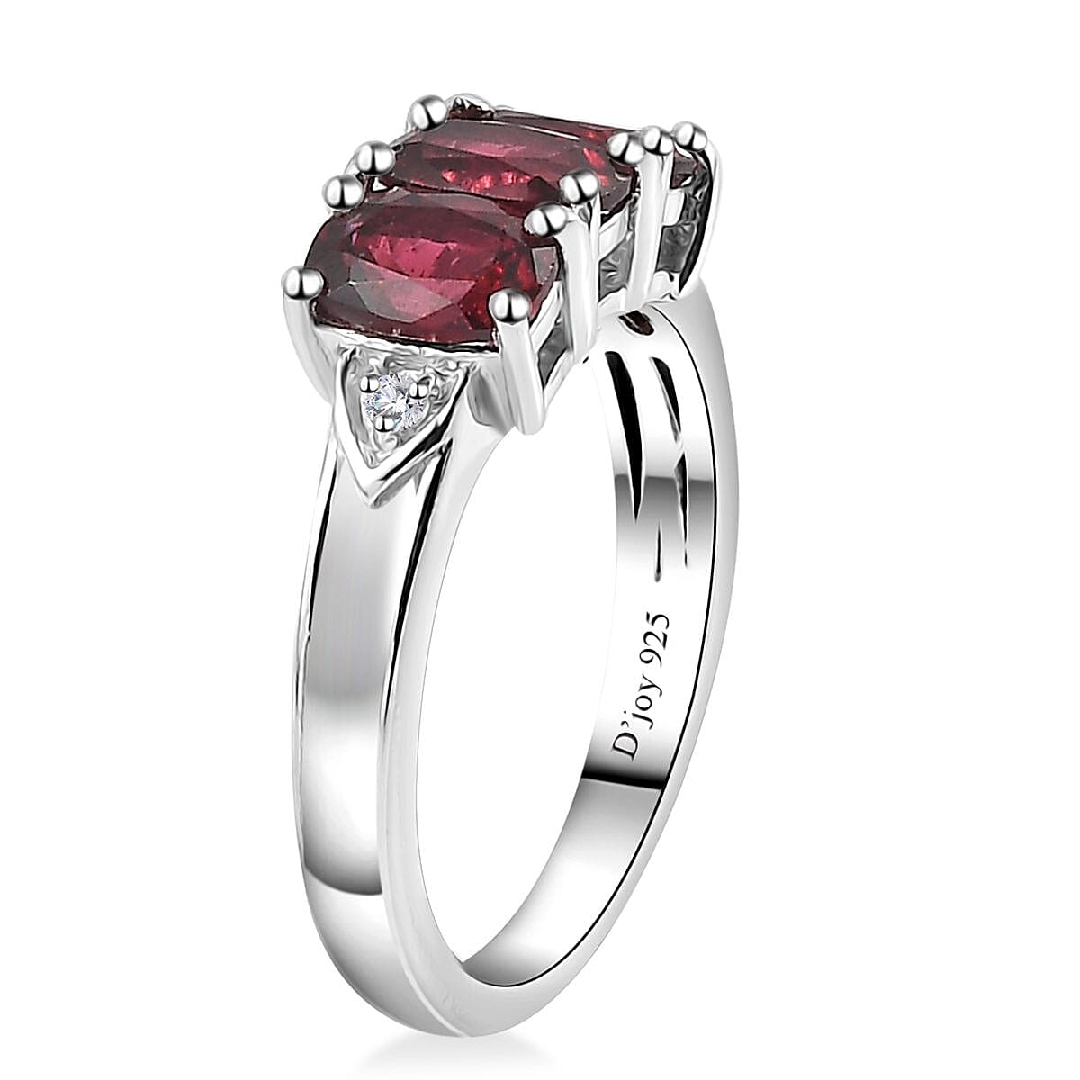 Tanzanian Wine Garnet and White Zircon Trilogy Ring in Rhodium Over Sterling Silver (Size 10.0) 2.20 ctw