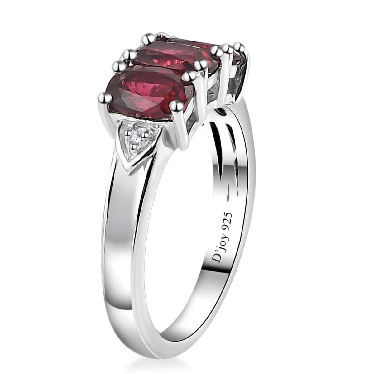Tanzanian Wine Garnet and White Zircon Trilogy Ring in Rhodium Over Sterling Silver (Size 10.0) 2.20 ctw image number 3