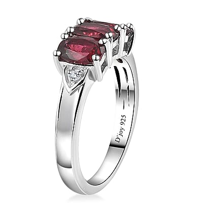 Tanzanian Wine Garnet and White Zircon Trilogy Ring in Rhodium Over Sterling Silver (Size 10.0) 2.20 ctw