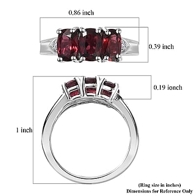Tanzanian Wine Garnet and White Zircon Trilogy Ring in Rhodium Over Sterling Silver (Size 10.0) 2.20 ctw