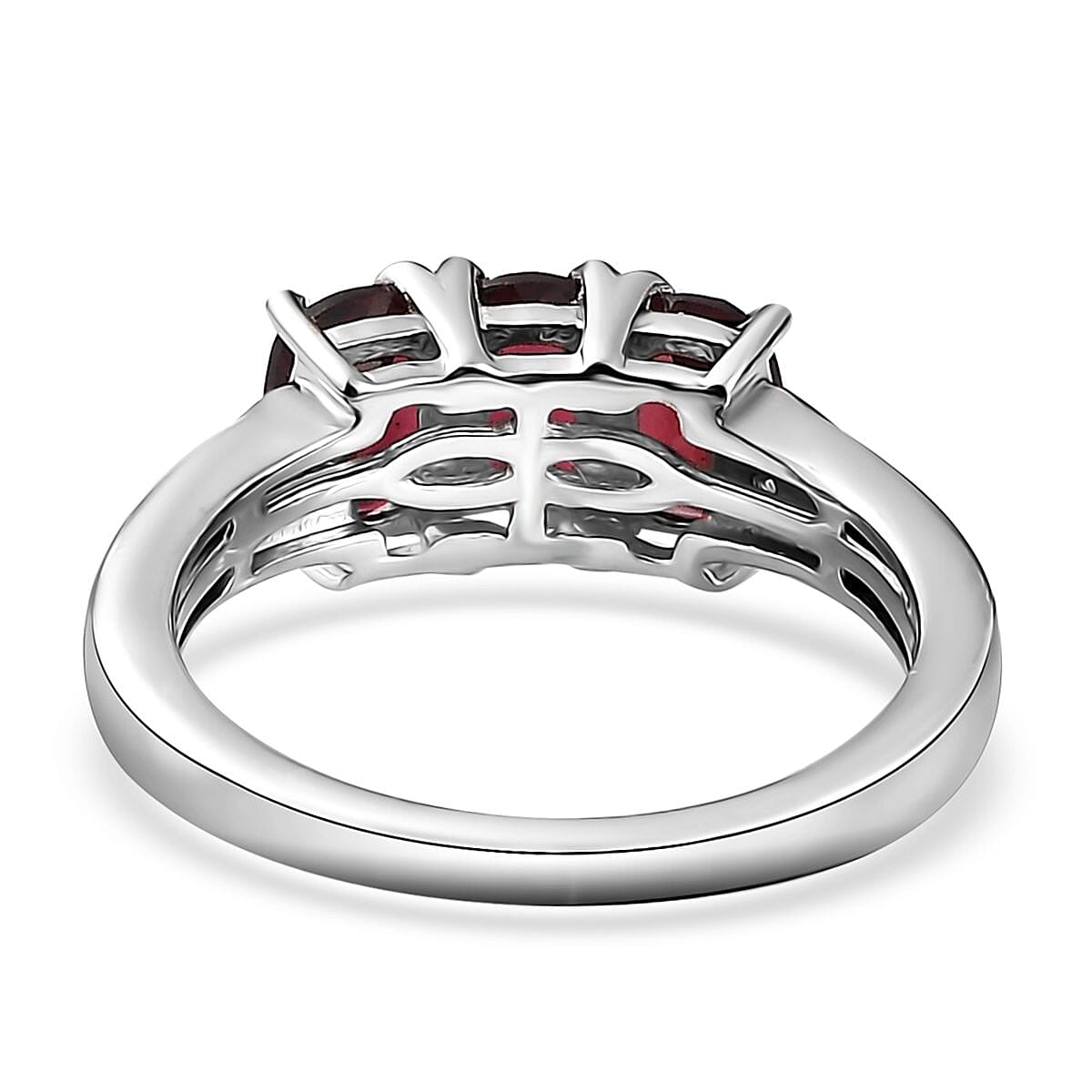 Tanzanian Wine Garnet and White Zircon Trilogy Ring in Rhodium Over Sterling Silver (Size 7.0) 2.20 ctw image number 4