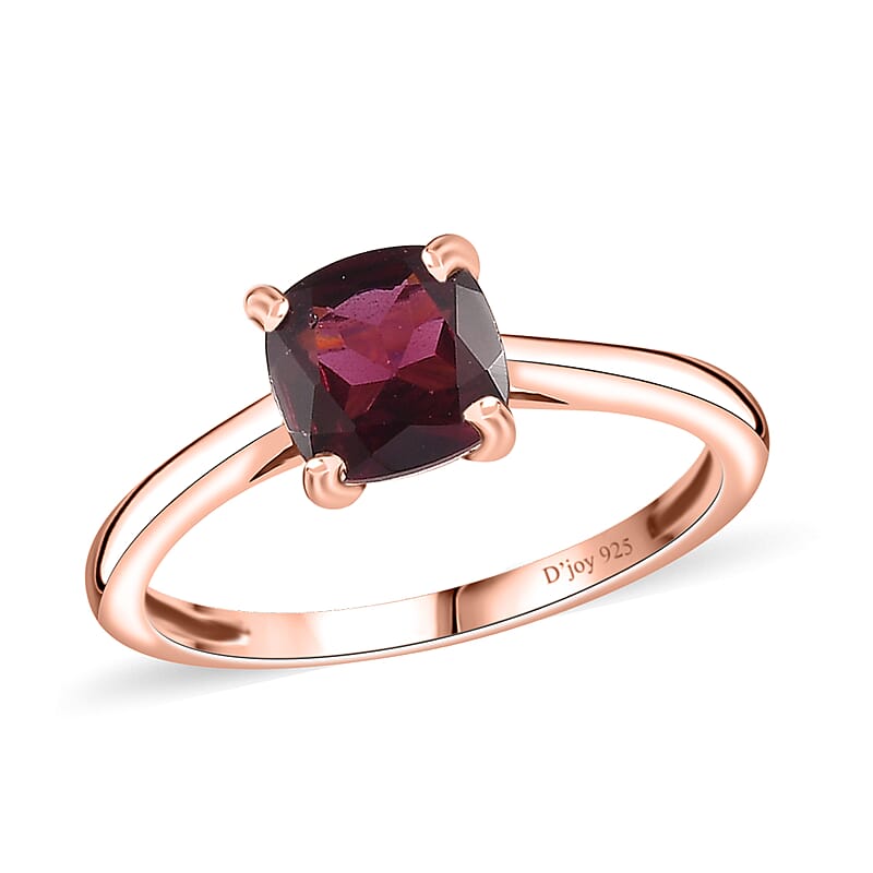 Tanzanian Wine Garnet Solitaire Ring in 18K Vermeil Rose Gold Over Sterling Silver (Size 10.0) 1.25 ctw
