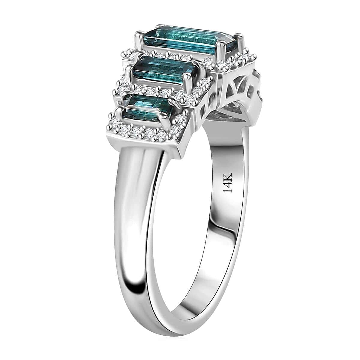 Luxoro 14K White Gold AAA Monte Belo Indicolite, White Diamond (G-H, I2) (0.30 cts) Ring (Size 8.0) (5 g) 1.65 ctw