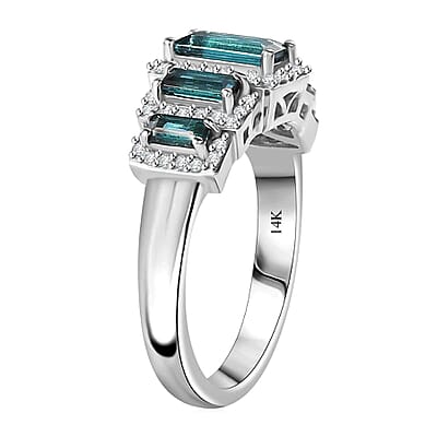 Luxoro 14K White Gold AAA Monte Belo Indicolite, White Diamond (G-H, I2) (0.30 cts) Ring (Size 8.0) (5 g) 1.65 ctw