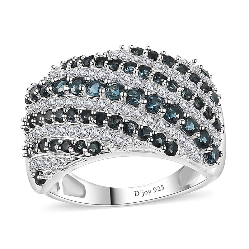 Premium Monte Belo Indicolite and Moissanite Ring in Rhodium Over Sterling Silver (Size 10.0) 1.90 ctw