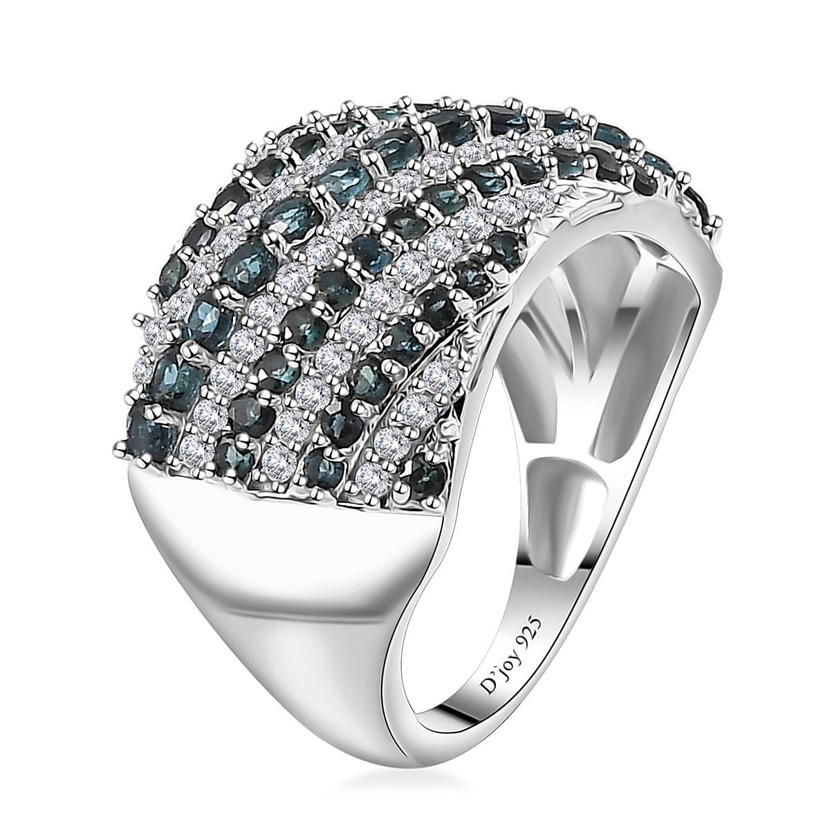 Premium Monte Belo Indicolite, Moissanite Ring in Rhodium Over Sterling Silver (Size 10.0) 1.90 ctw image number 3