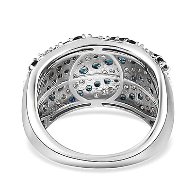 Premium Monte Belo Indicolite and Moissanite Ring in Rhodium Over Sterling Silver (Size 10.0) 1.90 ctw
