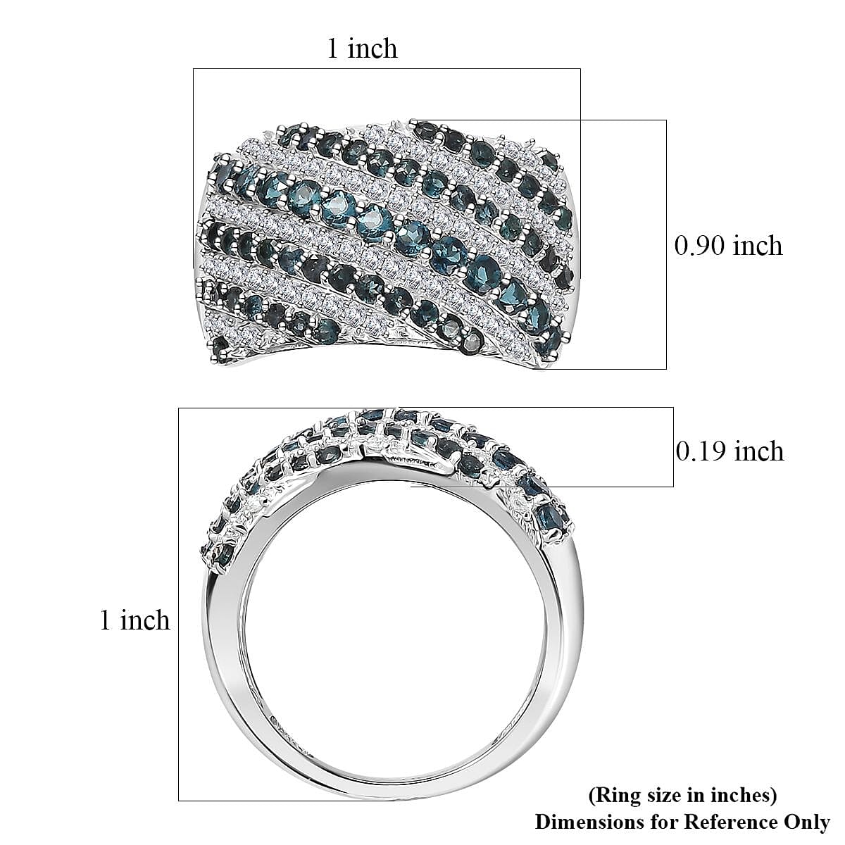 Premium Monte Belo Indicolite and Moissanite Ring in Rhodium Over Sterling Silver (Size 10.0) 1.90 ctw