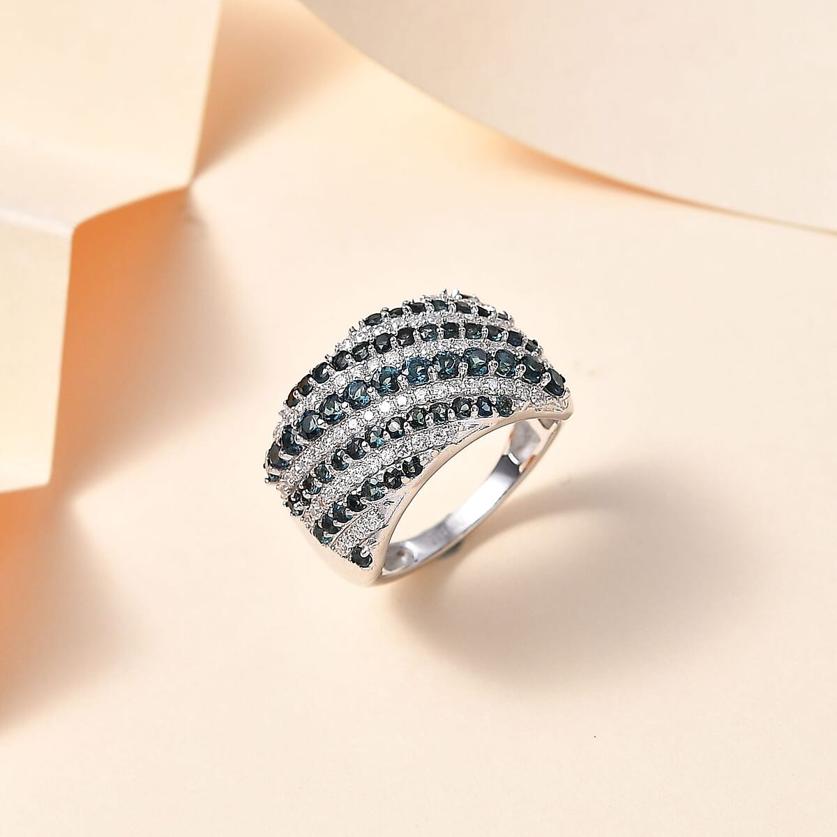 Premium Monte Belo Indicolite and Moissanite Ring in Rhodium Over Sterling Silver (Size 7.0) 1.90 ctw image number 1