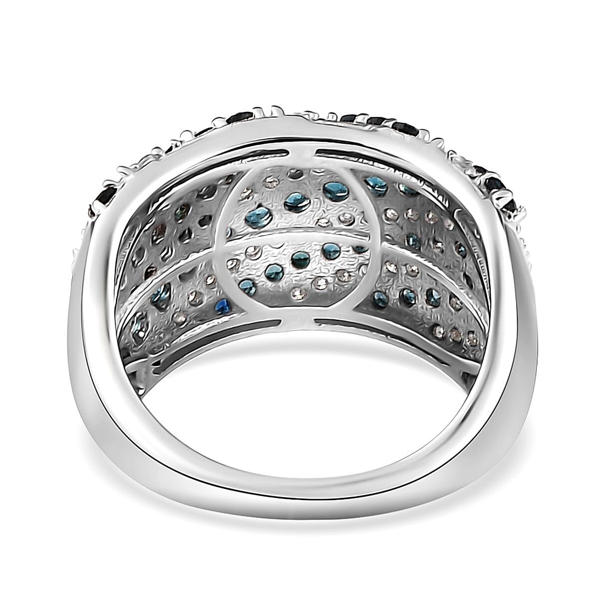 Premium Monte Belo Indicolite and Moissanite Ring in Rhodium Over Sterling Silver (Size 9.0) 1.90 ctw image number 4