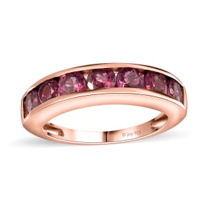 Tanzanian Wine Garnet Half Eternity Band Ring in 18K Vermeil Rose Gold Over Sterling Silver (Size 5.0) 2.30 ctw