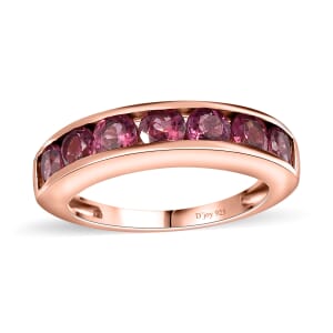 Tanzanian Wine Garnet Half Eternity Band Ring in 18K Vermeil Rose Gold Over Sterling Silver (Size 6.0) 2.30 ctw