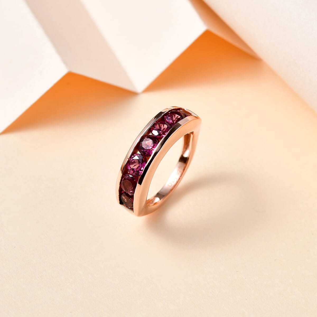 Tanzanian Wine Garnet Half Eternity Band Ring in 18K Vermeil Rose Gold Over Sterling Silver (Size 6.0) 2.30 ctw image number 1