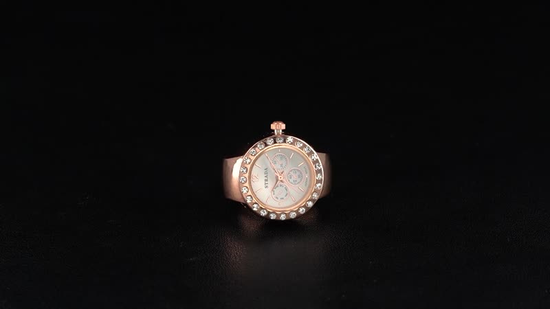 Strada Austrian Crystal Japanese Movement Ring Watch in ION Plated RG Stainless Steel (Size 5-7)