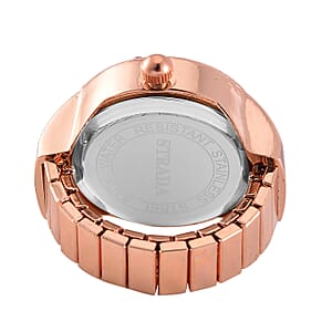 Strada Austrian Crystal Japanese Movement Ring Watch in ION Plated RG Stainless Steel (Size 5-7)